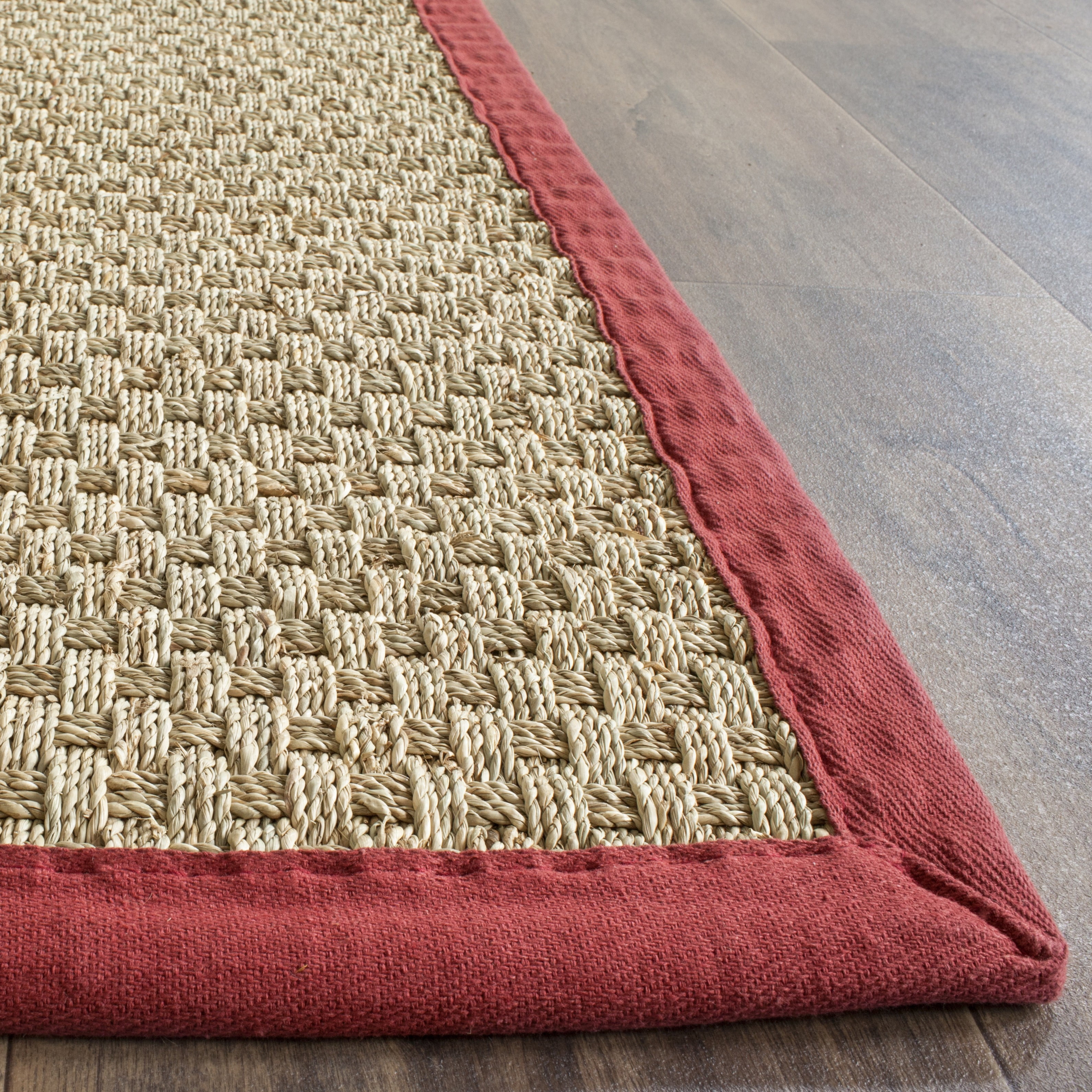 SAFAVIEH Natural Fiber Arbor Bordered Area Rug, Natural/Burgundy Red, 3' x 5' - Coastal Design, Natural & Burgundy Red, Seagrass, Ideal for Entryway, Kitchen, Living Room, Office, Bathroom, Bedside