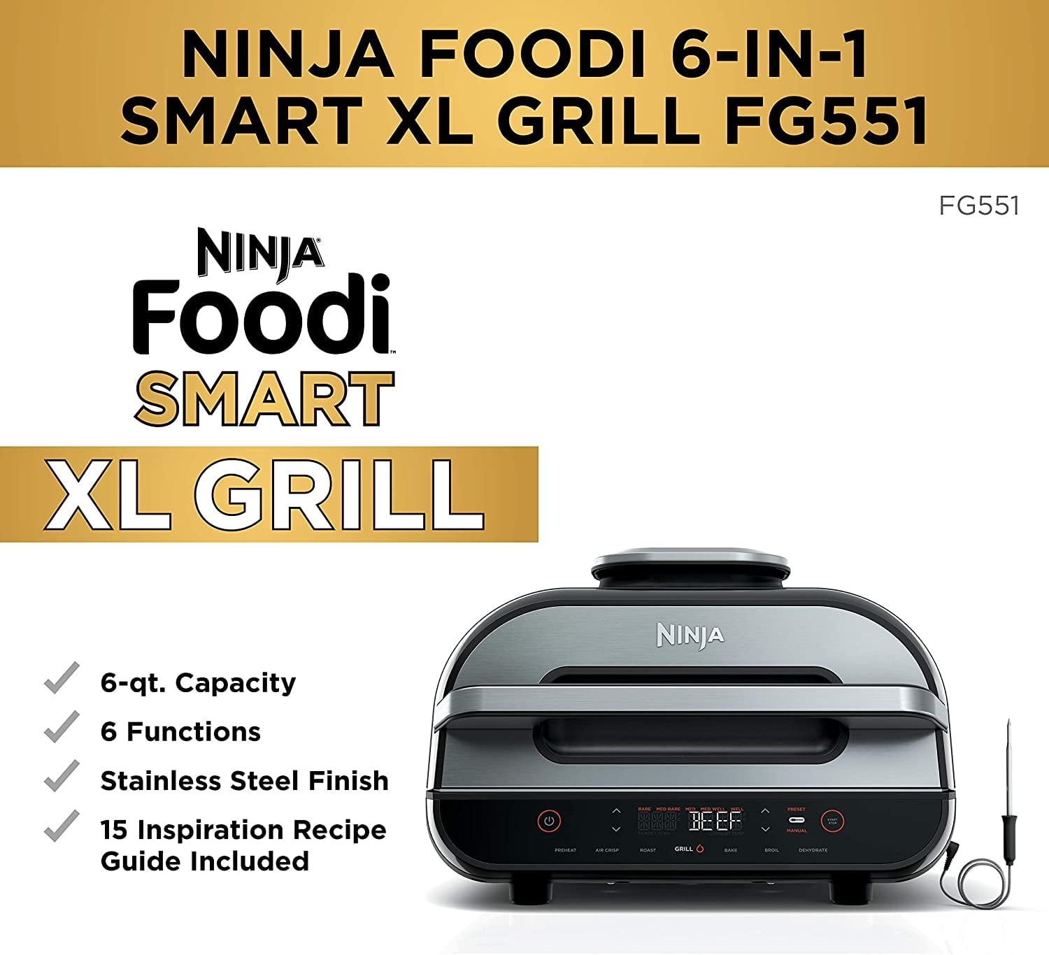 Ninja FG551 Foodi XL Grill Air Fryer Ceramic-Coated Cooking Pot FG550 DG551