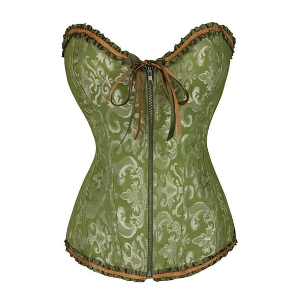 Odeerbi Rollback Corset Top for Women Shapewear Bodyshaper Tummy Control Waist Trainer Casual Erogenous Eyelet Lace-up Floral Print Fishbone Court Vintage Straps Green