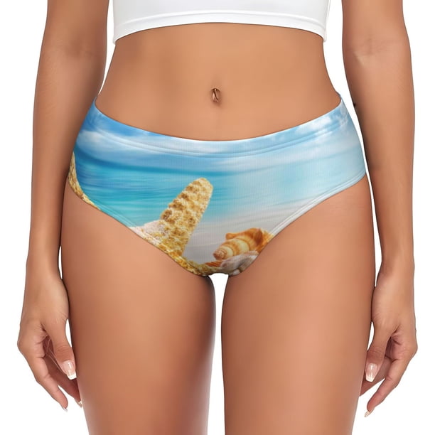 Balery Beach Starfish Shell Ropa Interior de Algodón para Mujer con Dibujo – Braguitas Cómodas y Elásticas, Estilo Clásico-Small