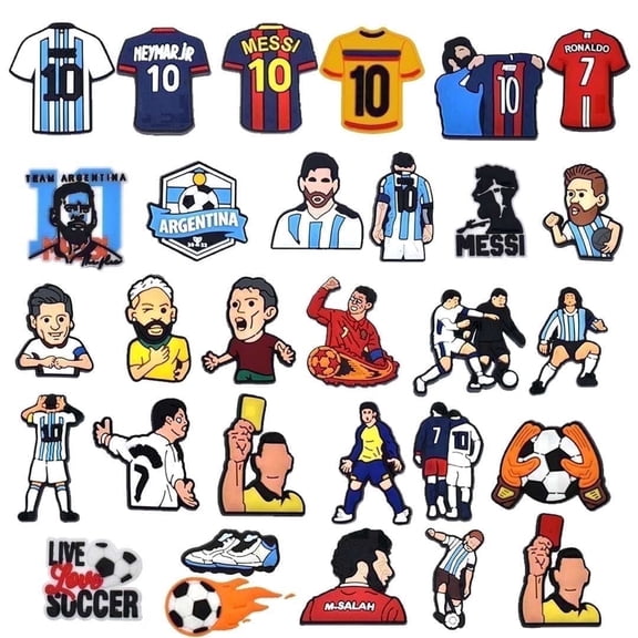 IVASKY 30 Pcs Soccer Shoe Charms for Clogs, Football Sports Decoration Pins for Kids Boys Girls Youth, PVC Bulk Pack Party Favor Gifts Accessories