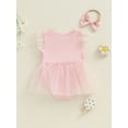 thumbnail image 4 of Musuos Baby Girl 2Pcs Summer Outfits 0-18Months Glitter Print Fly Sleeve Romper Tulle Dress with Headband Set Cute Clothes, 4 of 8
