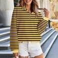 thumbnail image 3 of ClodeEU Womens Plus Size Striped Sweatshirts ,Long Sleeve Lapel Collared Pullover, Casual Soft Pullover Tops Shirts Yellow,Womens Plus XL, 3 of 8