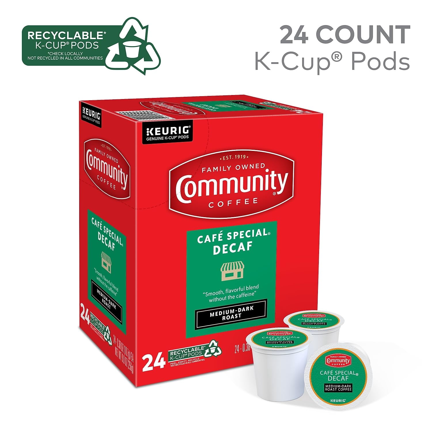 Community Coffee CafÃ© Special Decaf 24 Count Coffee Pods, Medium-Dark Roast, Compatible with Keurig 2.0 K-Cup Brewers, 24 Count (Pack of 1)