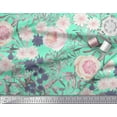 thumbnail image 2 of Soimoi Tissu Voile de Coton Vert Feuilles & Roses Imprimés de Tissu au Mètre 42 Pouces de Large, 2 of 3