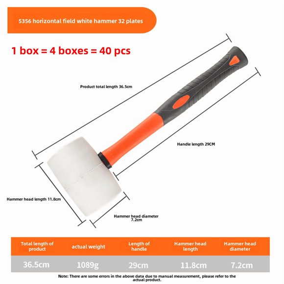 32oz (1089g) Anti-Explosion Anti-Vibration Rubber Mallet with Plastic-Coated Handle - Versatile Construction Tool for Floor Tiling, Tile Installation, Electrical, Plumbing & Window Work -
