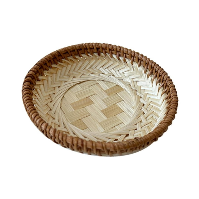 Bandeja de bambú para servir fruta, Bandeja de postres, cesta de desayuno, bandeja de cena, cesta de mimbre, bandeja de frutas secas para dormitorio, 15 cm x 3 cm
