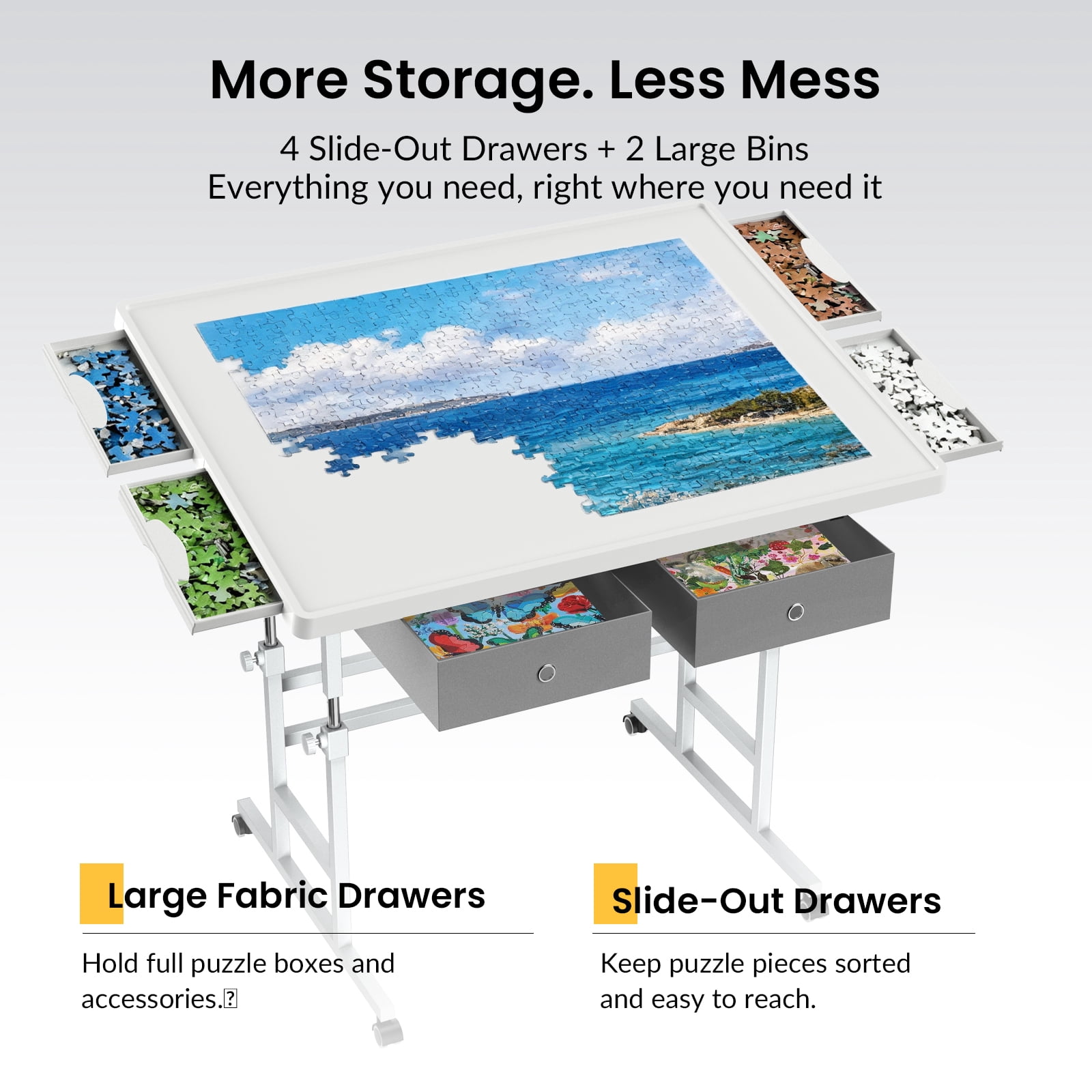 1500 Piece Light-Weight Adjustable Tilting Plastic Jigsaw Puzzle Table for Adults, 35"x26" Multi-Functional Puzzle Board with 4 Drawers & Protective Cover, 45-Degree Any-Angle Tilt