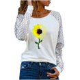 thumbnail image 2 of Mode Femme T-Shirt à Manches Longues Col Rond Automne Imprimé Dentelle Chandail en Molleton Blouse Ample, 2 of 8