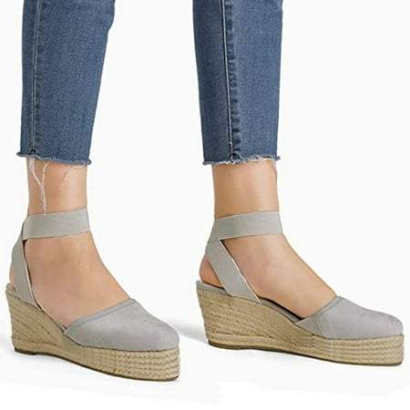 

ZHELIYO Women s sandals Womens Elastic Ankle Strap Comfortable Breathable Weaving Shoes Wedges Sandals Gray 10.5