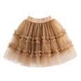 thumbnail image 2 of ZHOGXU Childrens Kids Girls Skirt Elastic Waist Solid Color Layered Hem Mesh Comfortable Fashion Mini Skirt For Casual Daily Wear,Khaki,7-8 Years, 2 of 9