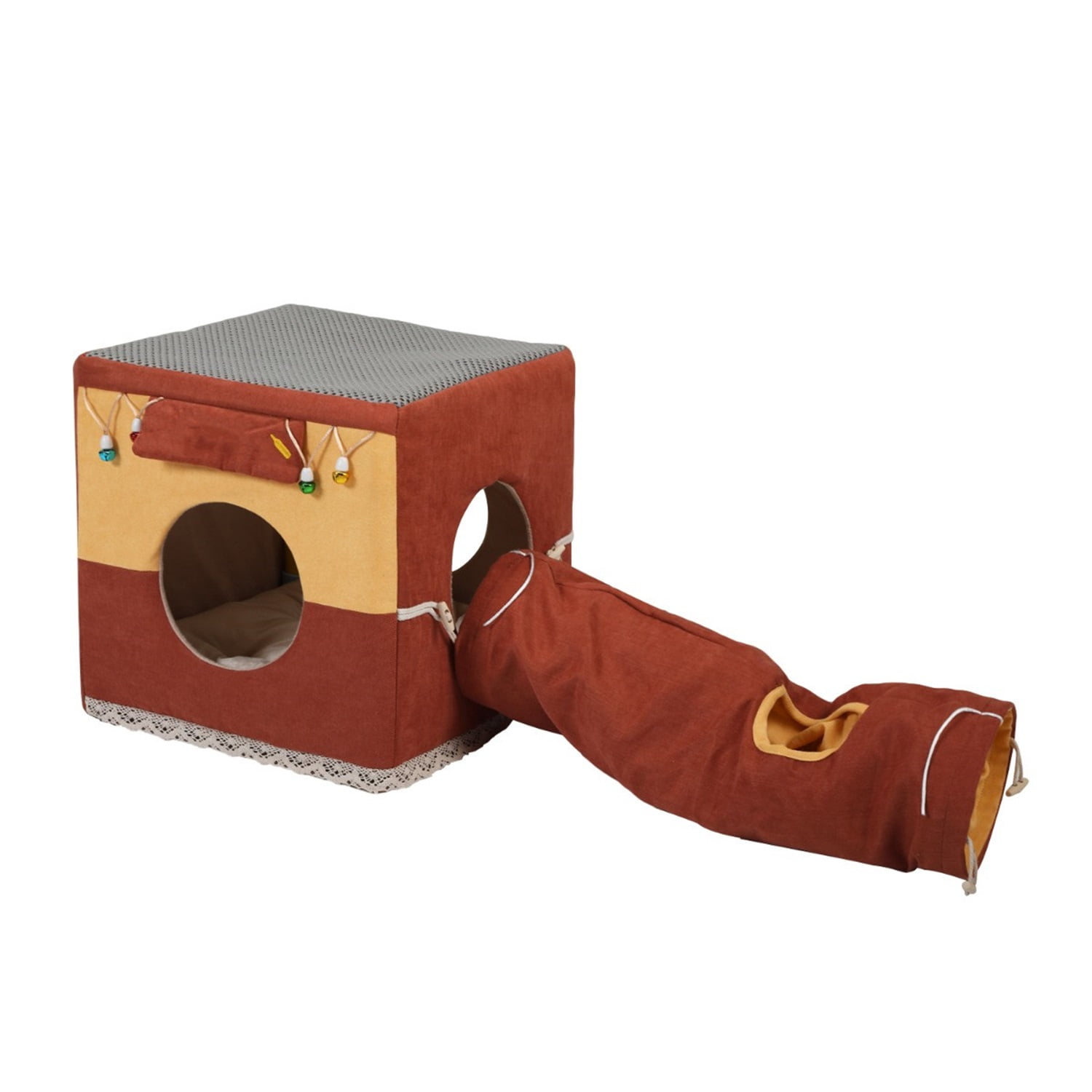 Pefilos 19" Cat Tunnel Toys for Indoor, Collapsible Cat Cube, Kitty City Cat Bed House, Play Kennel, Brown Pefilos 19" Cat Tunnel Toys for Indoor, Collapsible Cat Cube, Kitty City Cat Bed House, Play Kennel, Brown
