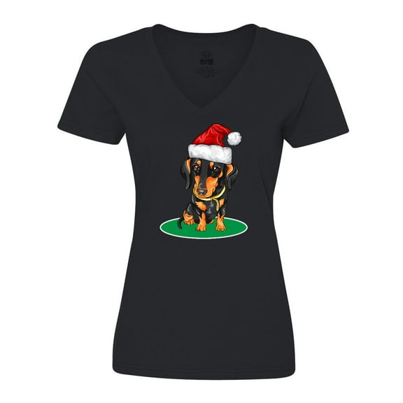 Inktastic Christmas Dachshund Dog Santa Women's V-Neck T-Shirt