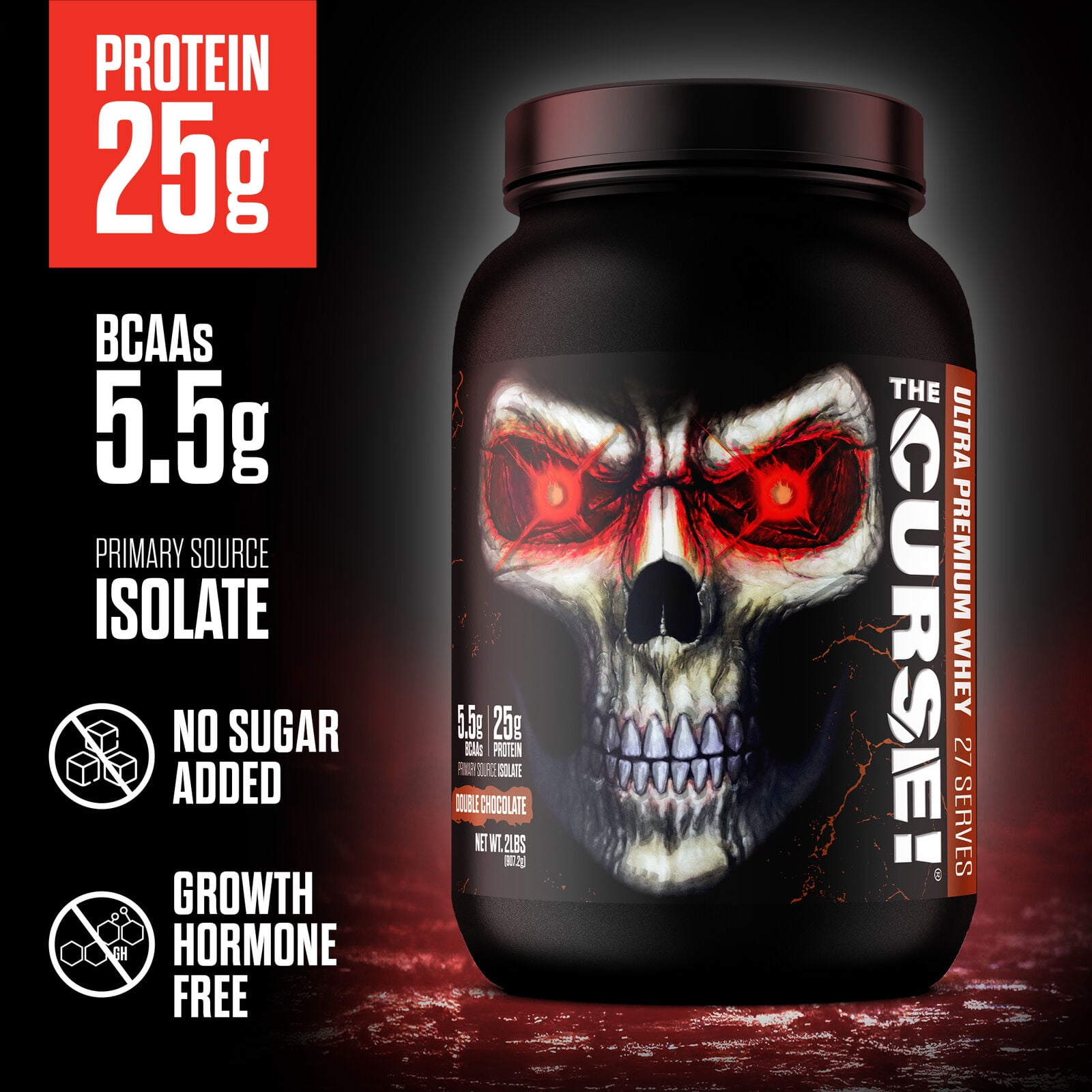 JNX Sports® The Curse! Ultra Premium Whey Protein Powder Double Chocolate, Whey Protein Isolate Blend, 25g Protein per Serving, 2 lb