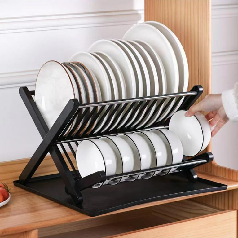 Dish Drying Rack Collapsible Dish Drainer with Drain Tray Foldable
