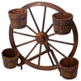 thumbnail image 5 of Rustic Brown Wood Wagon Wheel Barrel Planter 34.4 Inches Versatile Indoor Outdoor Display Unit Perfect for Garden and Patio Decor Show Off Your Plants in Style, 5 of 10