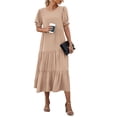 thumbnail image 1 of Vestido PRETTYGARDEN Boho Midi Caqui con Mangas Abullonadas XL, 1 of 8