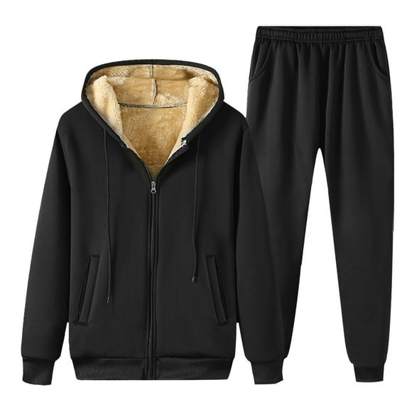 Men'S Winter Wool Warm Lined Snowboard Outdoor Windproof Thickened Hooded Zip Suit Men'S Suits Black Xxxxl