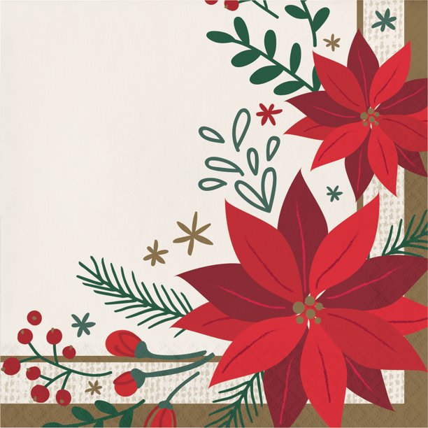 Modern Poinsettia Napkins, 48 Count - Walmart.com - Walmart.com