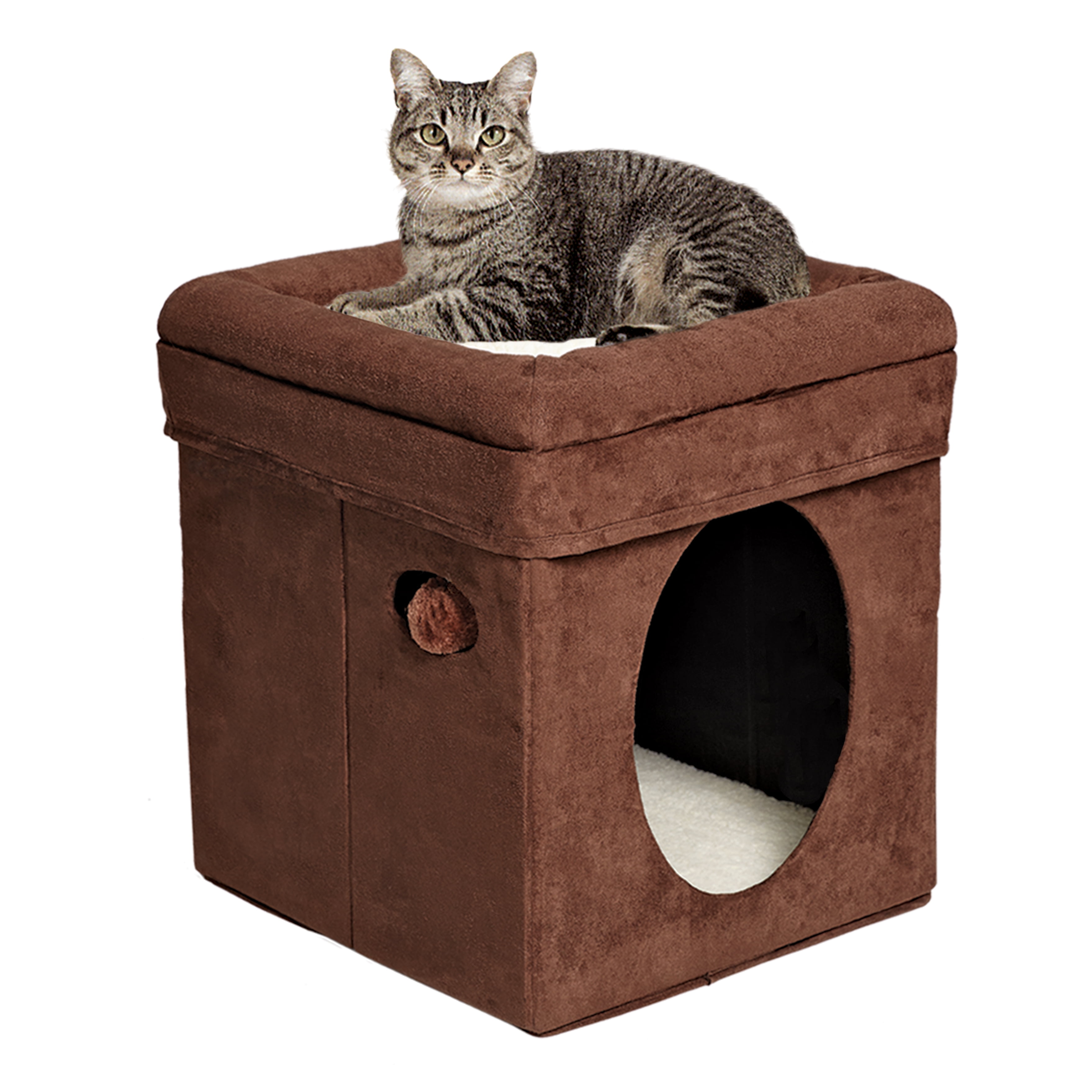 MidWest Homes for Pets Curious Cat Cube, Foldable Cat Cube for Home or Traveling Play, Brown