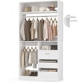 thumbnail image 6 of iSunirm Walk-in Closet System with 3 Wooden Drawers, 36" Standing Wardrobe Closet with 2 Hanging Rods and Shelves, Wardrobe Closet for Bedroom, Living Room, 36"L x 80"H x 16"W, White, 6 of 9