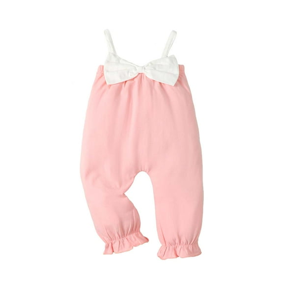 Kucnuzki Infant Baby Girl Clothes 18 Months Summer Bodysuit 24 Months Sling Bowknoting Contrast Color Bodysuit Pink