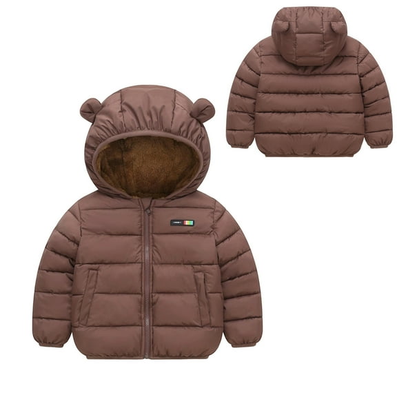Baby Girls Winter Coat Baby Girls Puffer Coat Cute Coffee Bear Ear with Hoods Zipper Up Down Coats for Baby Infant Child Winter Coat Baby Girl Clothes Winter 6-7 Years