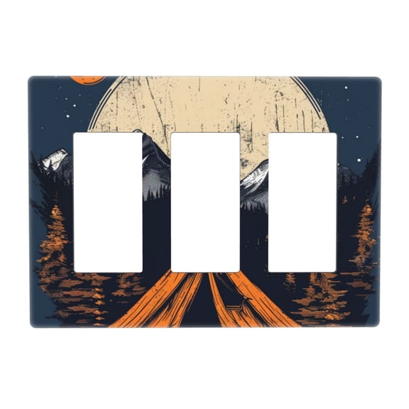 Camping Night Switch Cover Decorative Wall Plate 3-Gang Screwless Standard Size