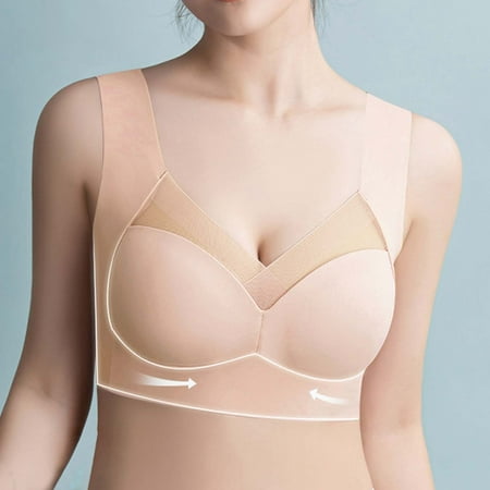 

nsendm Women Ice Silk Gathered Seamless Lightweight Comfortable Breathable Bra Sweat Trainer for Women plus Size Underwear Beige 3X-Large
