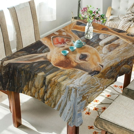 

BZSMCE Square Tablecloth Deer Drinking Water Painting Pattern Tableclothes