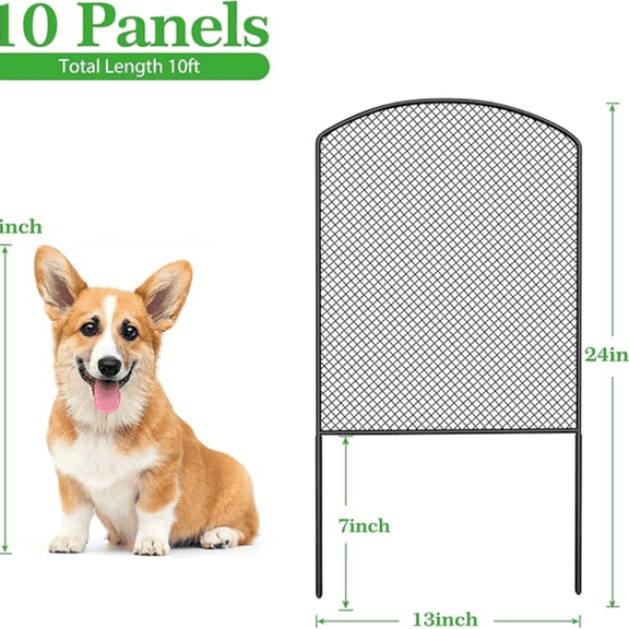 Mesh Decorative Garden Fence Fencing, 24in (H) x 10ft (L) Dog Barrier Outdoor for Yard, Rustproof Metal Wire Panels Border Blockers for Small Animal Rabbit, Black Arched