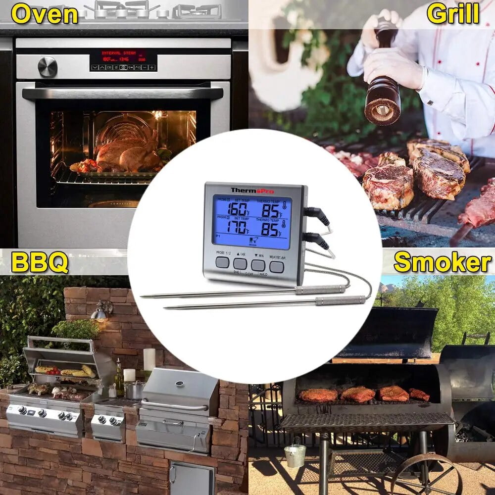 ThermoPro TP17 Dual Probe Cooking Meat Thermometer Large LCD Backlight Food Grill Thermometer with Timer Mode for Smoker Kitchen Oven BBQ
