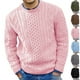 thumbnail image 3 of Suéter rosa para hombre, suéter de otoño e invierno de color sólido, suéter de punto con flores retorcidas para hombre, 3 of 6