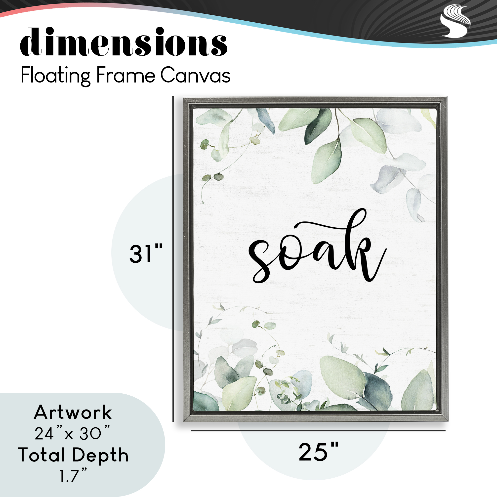 Soak Leafy Herbs Gray Framed Floater Canvas Wall Art, design by Lettered and Lined