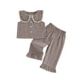 thumbnail image 1 of Conjunto de 2 piezas para niñas pequeñas: top sin mangas con cuello de muñeca y estampado a cuadros, y pantalón con cintura elástica., 1 of 9