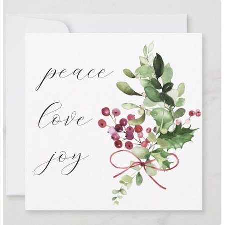 Christmas Card - Peace Love Joy Floral Design – Blank Inside for Personal Messages – Perfect for Holiday Greetings or Thank You Notes
