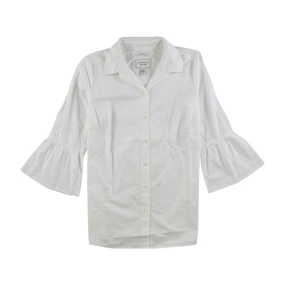 Charter Club - Camisa bordada con botones para mujer, color blanco, 4