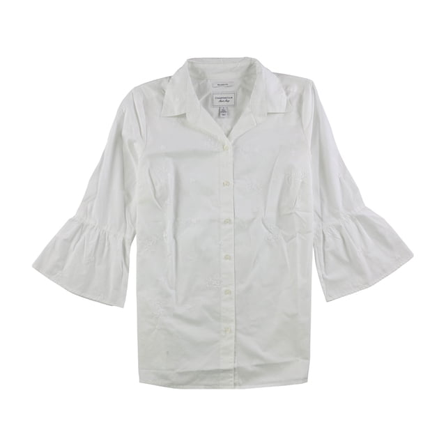 Charter Club - Camisa bordada con botones para mujer, color blanco, 4