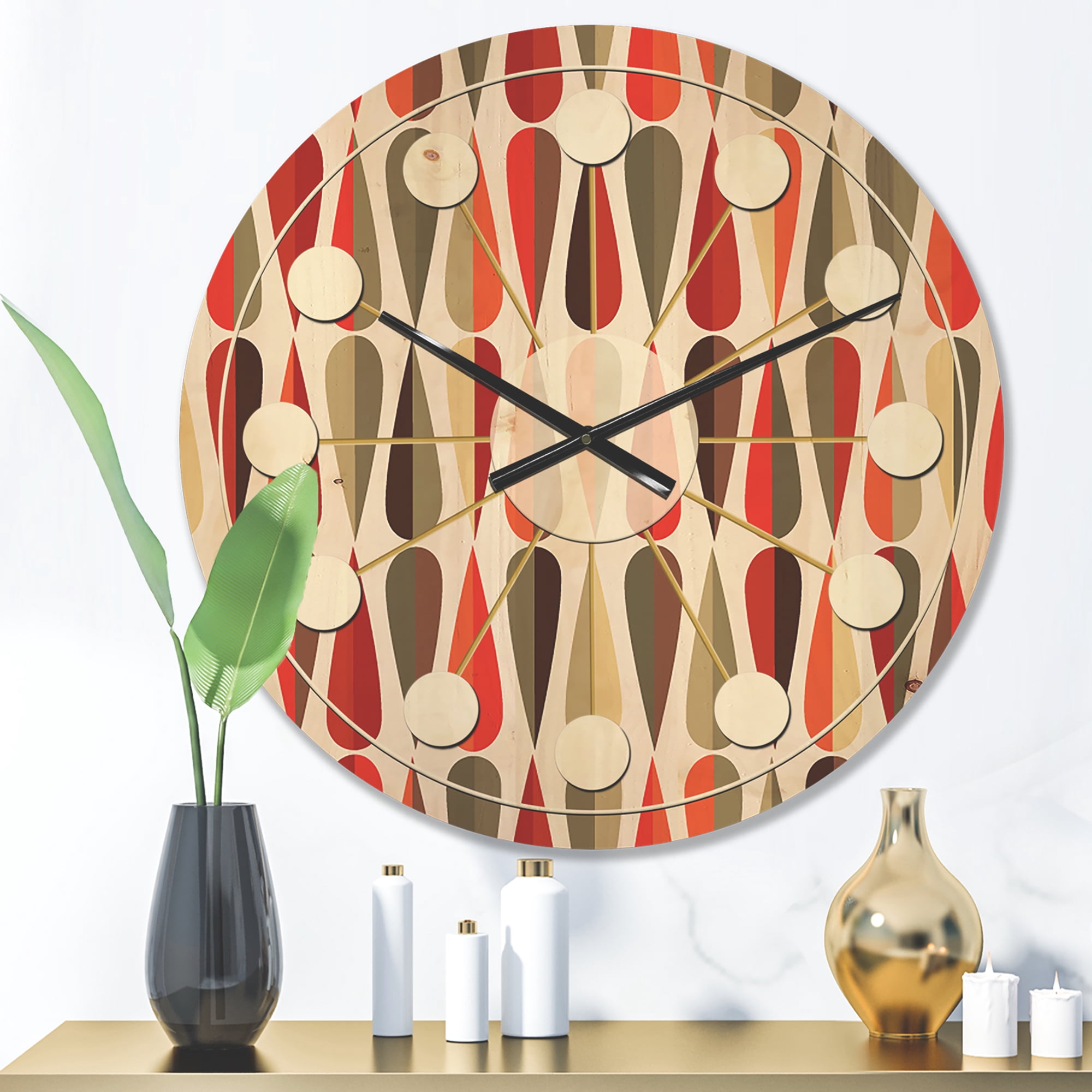Designart 'Abstract Retro Drops IV' Mid-Century Modern Wood Wall Clock