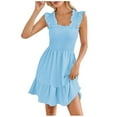 thumbnail image 2 of qolati Summer Dresses for Women 2024 Dressy Casual Sleeveless Square Neck Backless Boho Mini Dress Trendy Smocked Ruffle Swing A Line Short Beach Sundress, 2 of 5