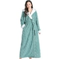 thumbnail image 3 of Aboser Long Flannel Robes for Women Winter Floor Length Bathrobes Warm Casual Hooded Towel Robe Thicken Plush Fleece Loungewear Comfy Long Sleeve Bathrobe Mint Green XL, 3 of 7