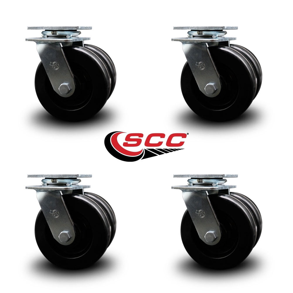 6 Inch Dual Phenolic Wheels Swivel Caster Set with Ball Bearings Service Caster