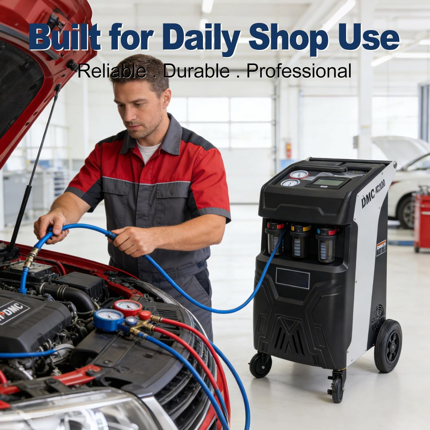 HPDMC Professional Fully Automatic R134a AC Recovery & Recharge Machine, 7" Touch Screen Service Station with Vacuum Pump, Leak Test, Oil Injection and Built-in Printer for Car HVAC Systems
