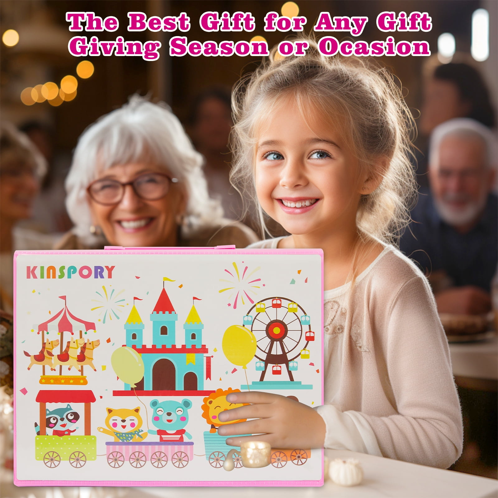 KINSPORY 290 Pack Drawing Coloring Art Set with Double-Side Trifold Art Easel, Creative Supplies Gift for Artists Beginners Kids Boys Girls (Pink)