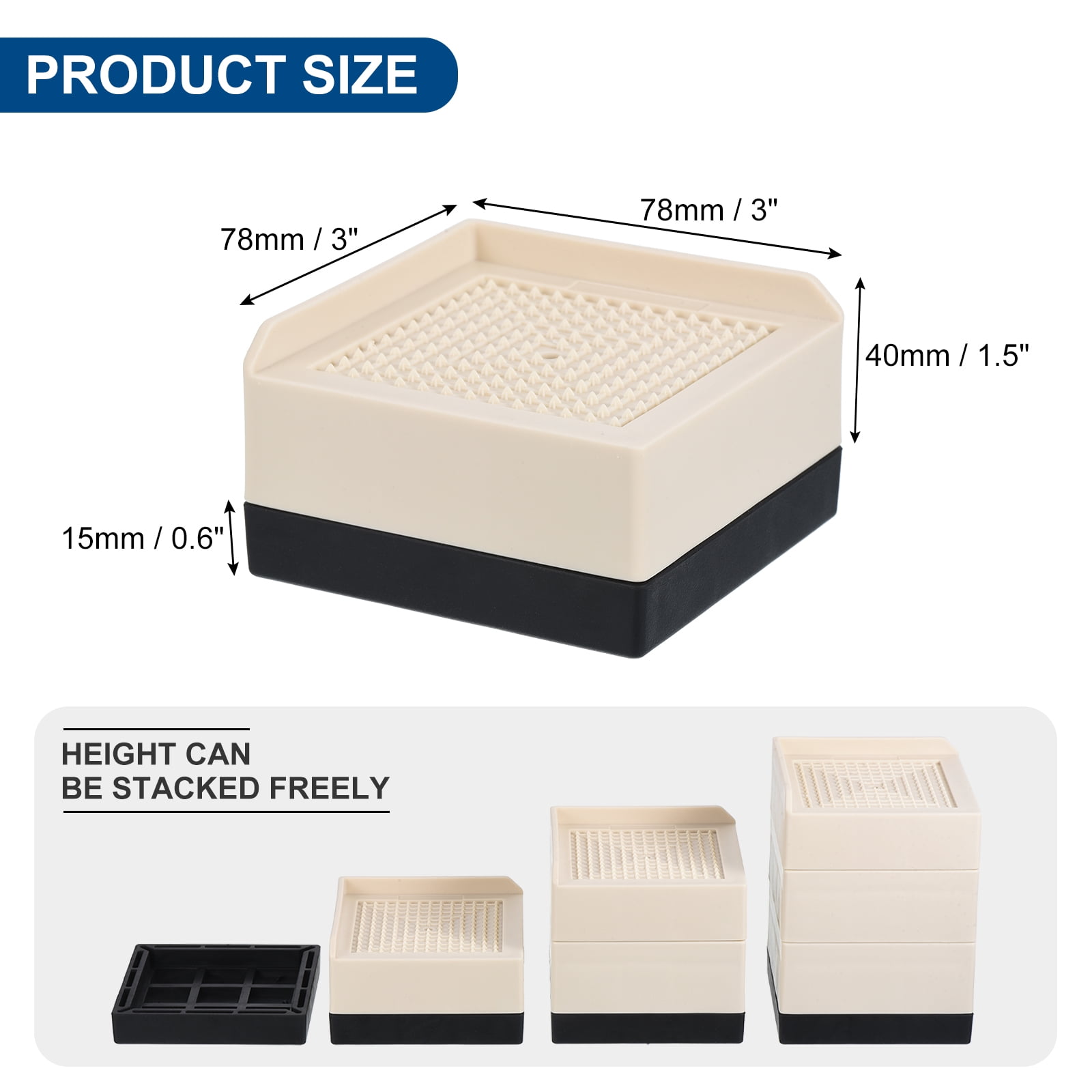 Unique Bargains Furniture Risers Bed Square Bed Risers Adjustable Couch Lifter Block Beige 3" x 3" x 1.5"