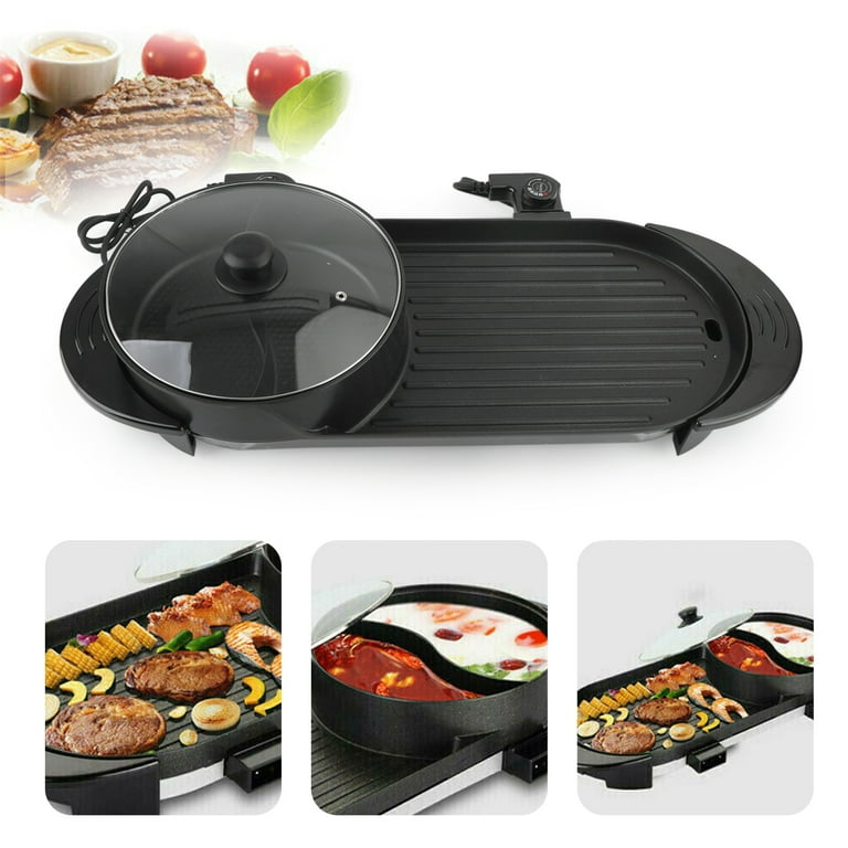 220V removable electric hot pot & grill 2 in 1 multifunctional hotpot  cooker barbecue frying pan for home