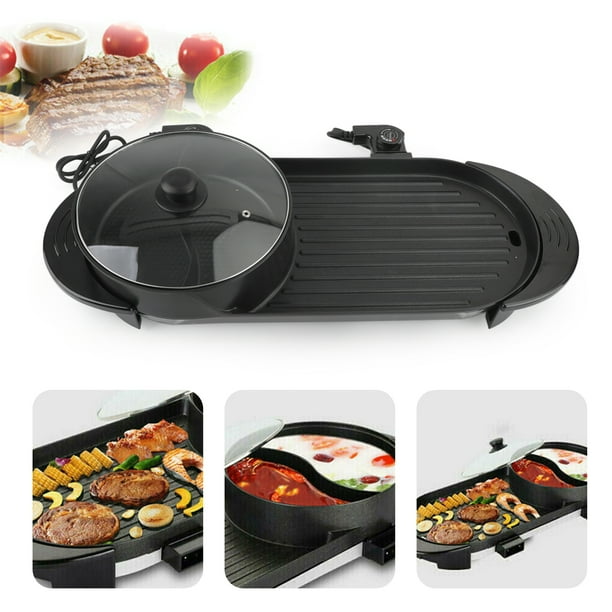 2 in 1 Electric Grill Hot Pot, Multifunctional Electric Barbecue Teppanyaki Grill Shabu Shabu