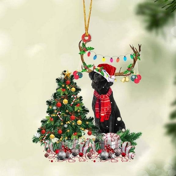 Acrylic 2D FLAT BLACK Labrador-Christmas Tree Gift Hanging Ornament