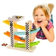 Toy Race Track and Racecar Set Wooden Car Racer with 4 Colorful Cars