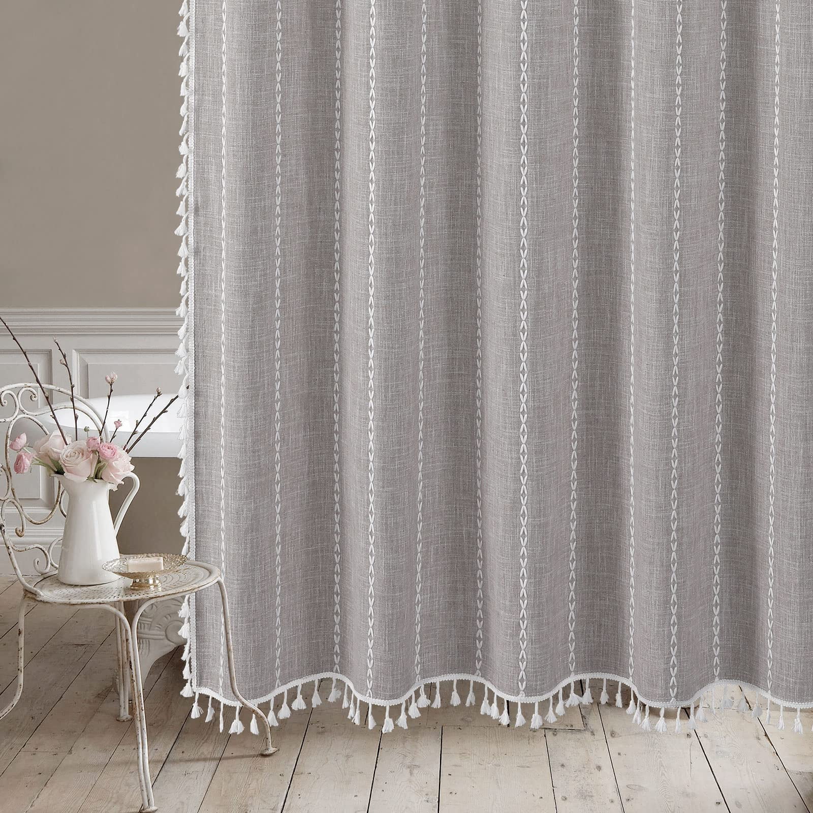 Grey Small Stall Shower Curtain 36 x 72, Half Size Narrow Cotton Linen Fabric Shower Curtains for Boho Farmhouse Bathroom Decor, Wrinkle Resistant Cloth Shower Curtain